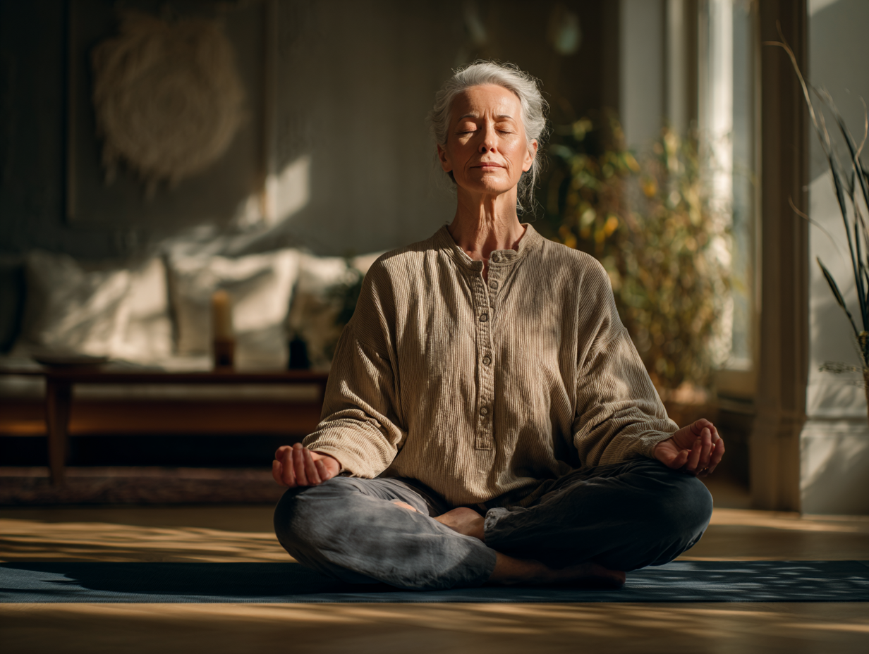 Instructora de yoga en postura meditativa