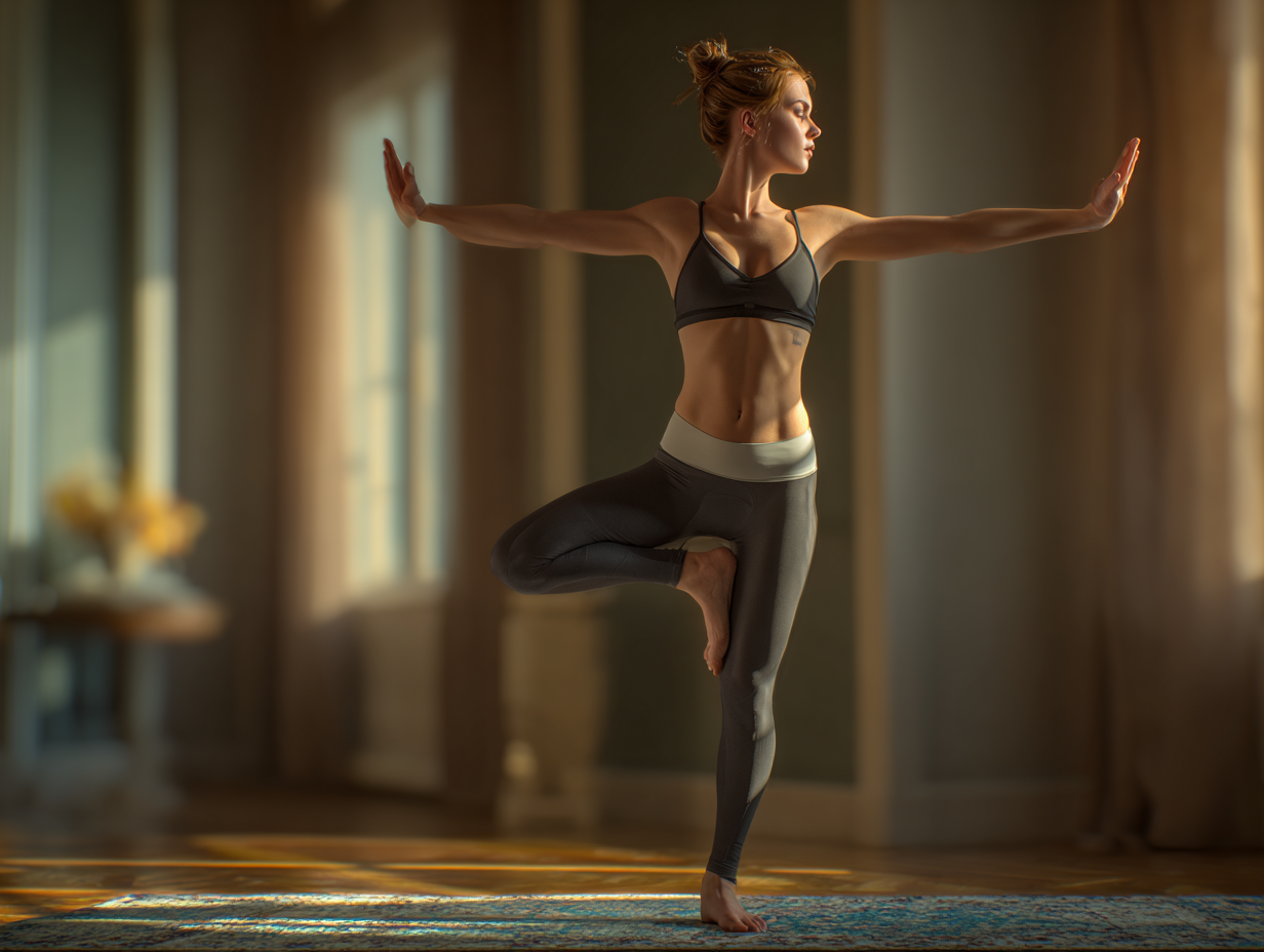 Mujer mayor practicando yoga con serenidad